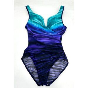 Miraclesuit Womens Swimsuit Small Purple Green One Piece  Underwire Padded